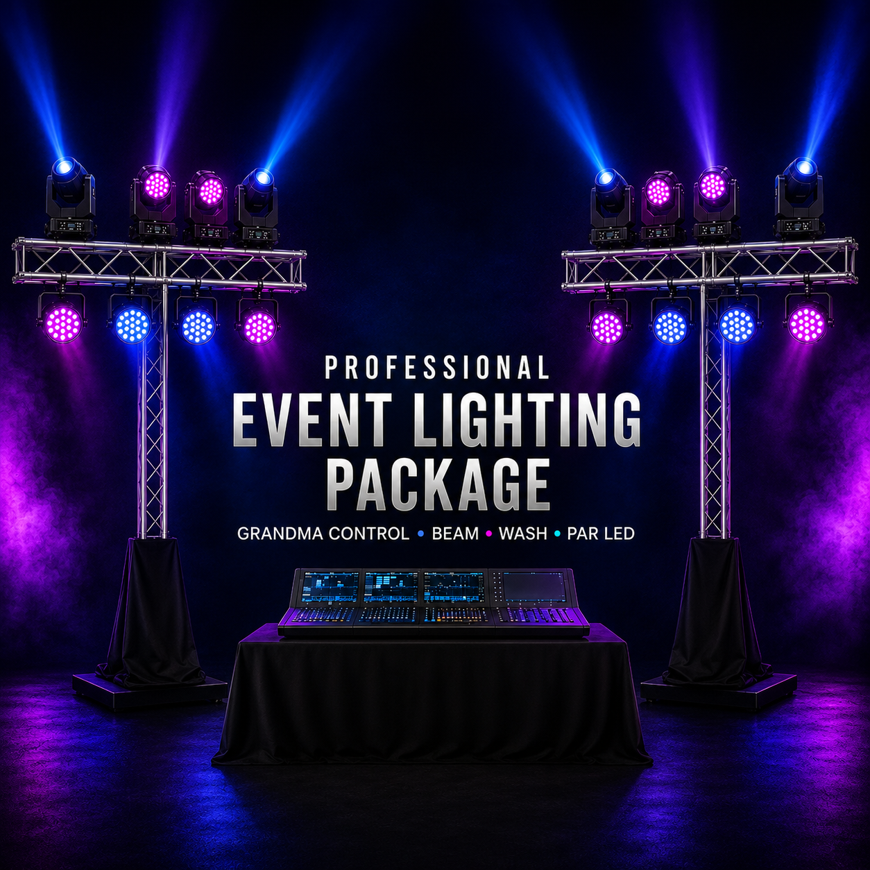 Professional Event Lighting Package | GrandMA Console + Beam & Wash Moving Heads
